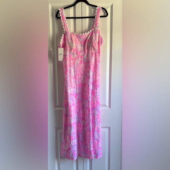 Lilly Pulitzer Dwyer Midi Dress Rousseau Pink Zen Garden XL NWT - Picture 3 of 5